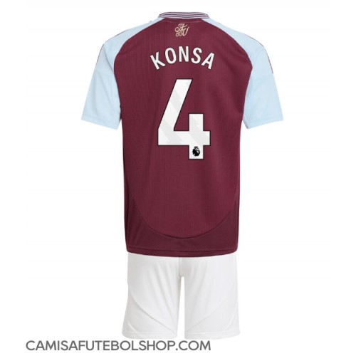 Camisa de time de futebol Aston Villa Ezri Konsa #4 Replicas 1º Equipamento Infantil 2024-25 Manga Curta (+ Calças curtas)